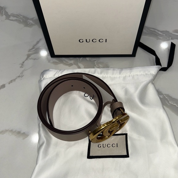 Gucci Taupe Leather Belt with Gold Buckle - Picture 4 of 6